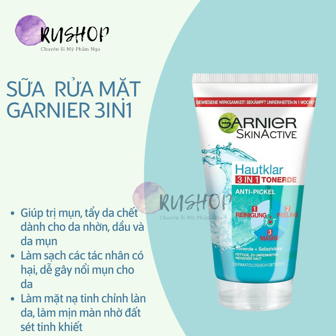 Sữa rửa mặt Ganier 3in1 giảm mụn kiềm dầu