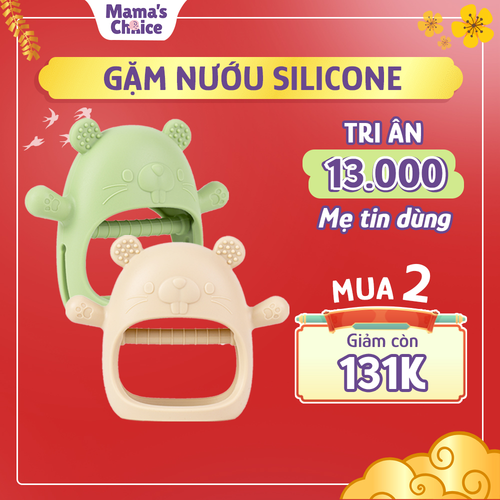 Gặm Nướu Mama's Choice Cao Cấp Cho Bé, Kiểm Định An Toàn Quốc Tế, Chất Liệu Silicone Bạch Kim, Có Hộp Bảo Quản