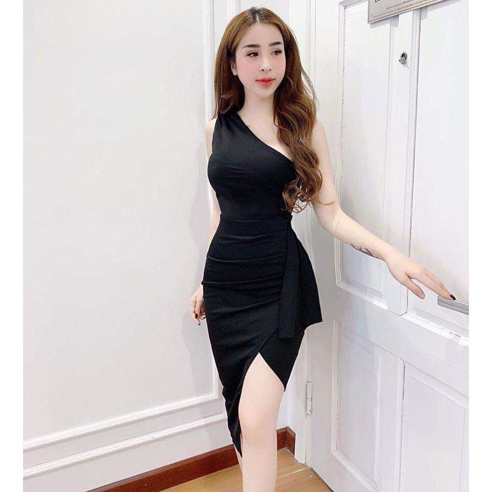 Đầm body lệch vai xẻ tà quyến rũ