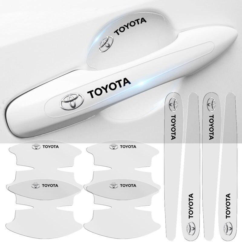 Bộ 8 miếng hình dán màu trong suốt bảo vệ tay nắm cửa xe ô tô Toyota Vios Corolla Cross Rush Fortuner Wigo Camry Innova
