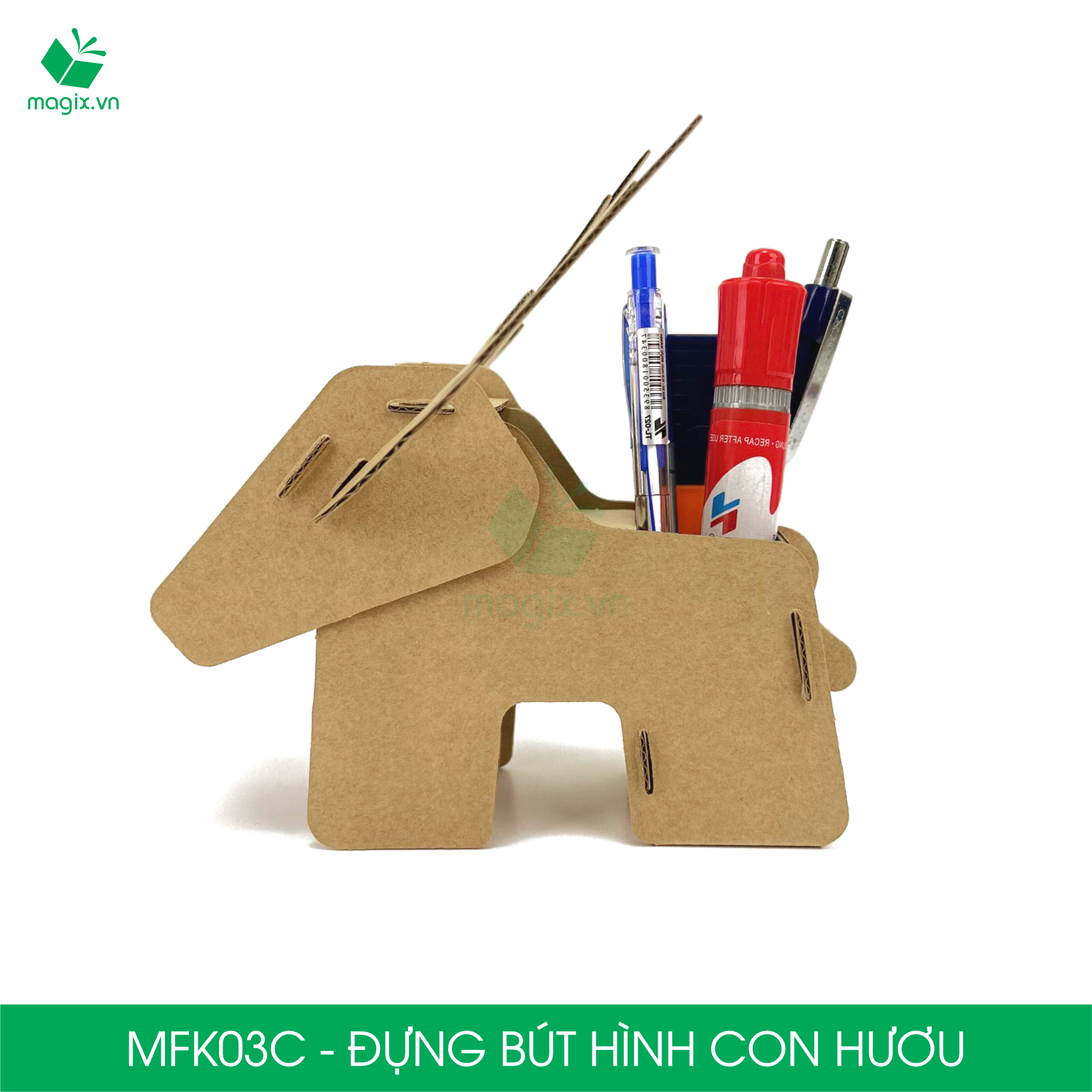 MFK03C - Đựng bút lắp ráp hình con hươu, đồ đựng bút hình thú bằng giấy carton siêu cứng