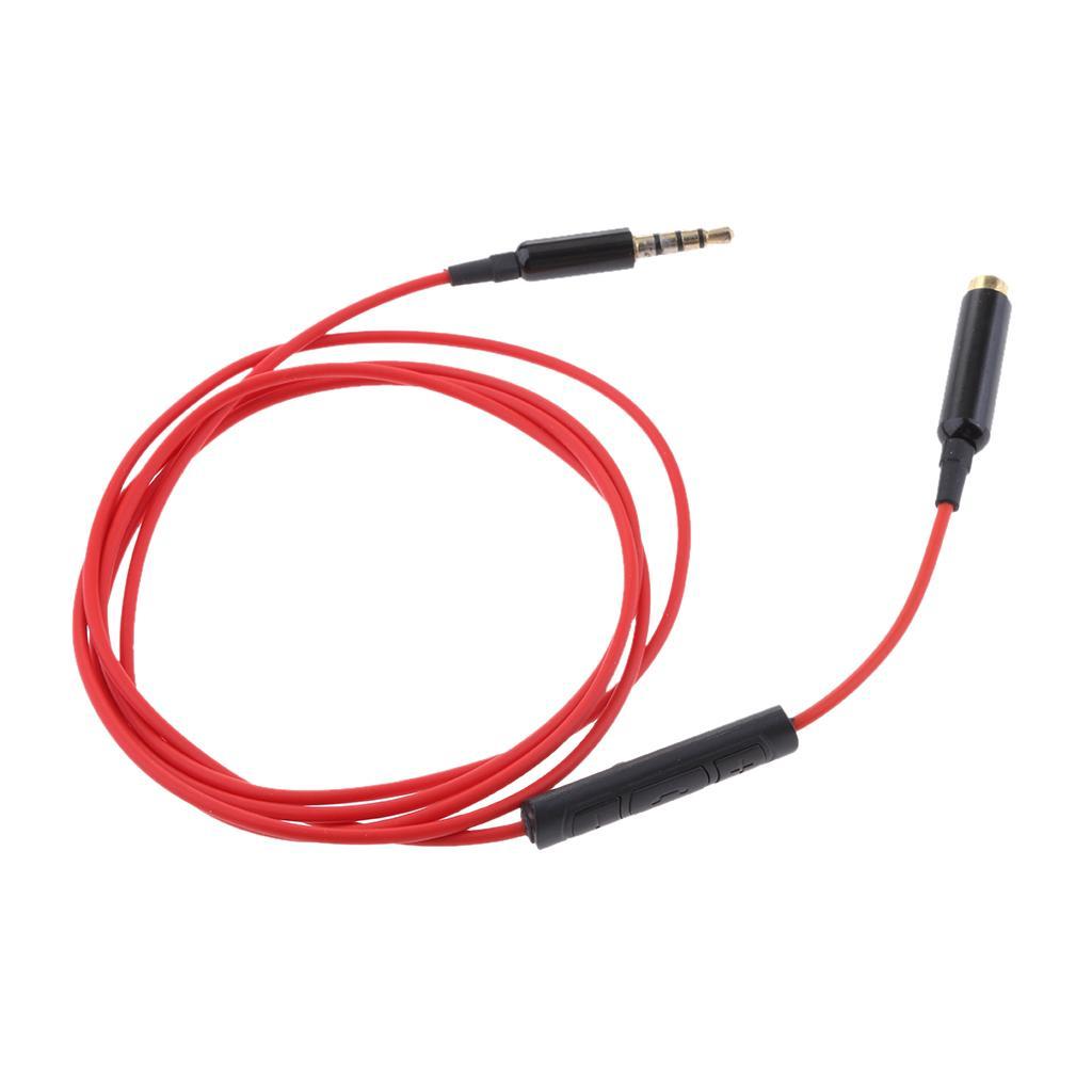 2x 3.5mm Male to 3.5mm Female Stereo Audio Cable with Remote & Mic Red