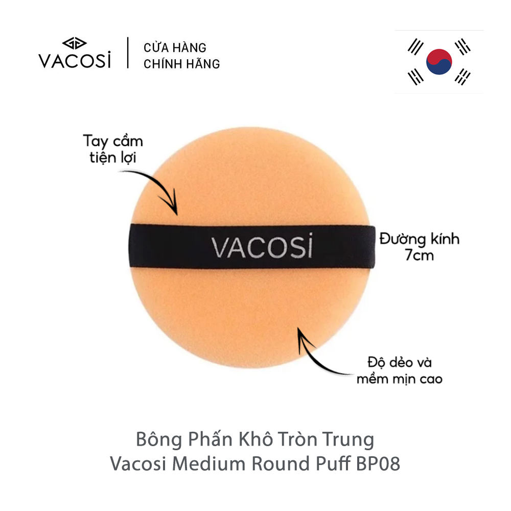 Bông Phấn Khô Tròn Trung Vacosi Medium Round Puff BP08