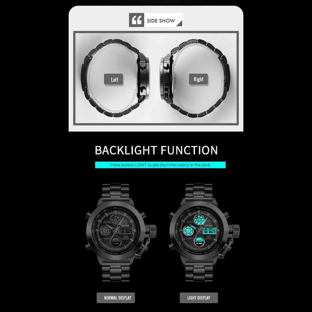 Đồng hồ Chống nước 3ATM Màn hình kép Double Movements Giờ GMT Đa chức năng SKMEI 1515 Men Quartz