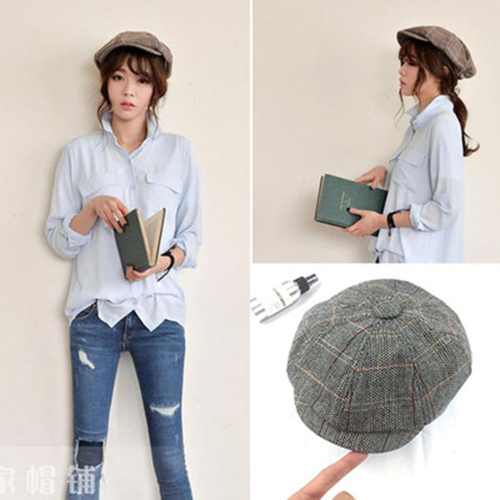 Mũ beret lưỡi trai họa tiết caro kiểu châu Âu cổ điển/ Nón bát giác mỏ vịt họa sĩ nam nữ có chun co dãn chỉnh size vải bố/ mũ nồi cho người cao tuổi- Smice House
