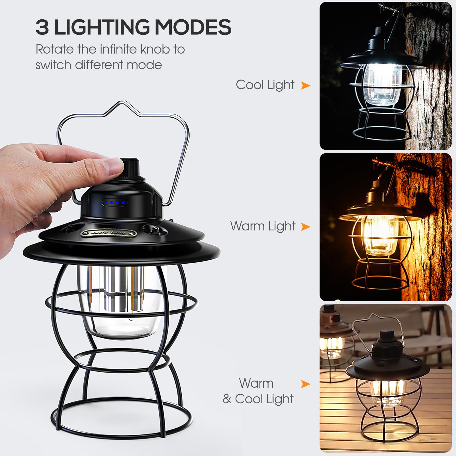 Đèn LED cắm trại cổng USB có thể sạc lại với 3 chế độ chiếu sáng IPX6 chống thấm nước với chức năng sạc dự phòng để câu cá đi bộ đường dài
