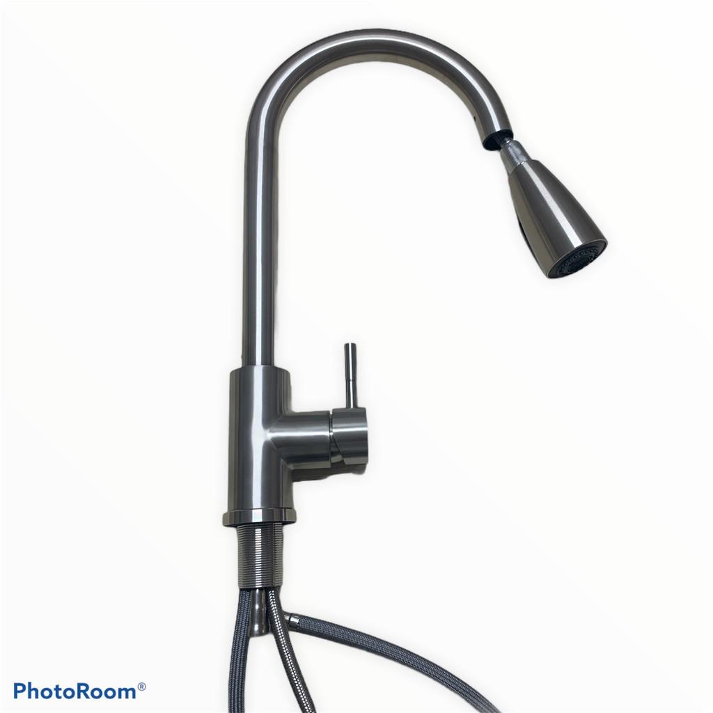 Vòi Rửa Chén Bát Nóng Lạnh Gắn Chậu Có Dây Rút Bằng Inox Sus 304