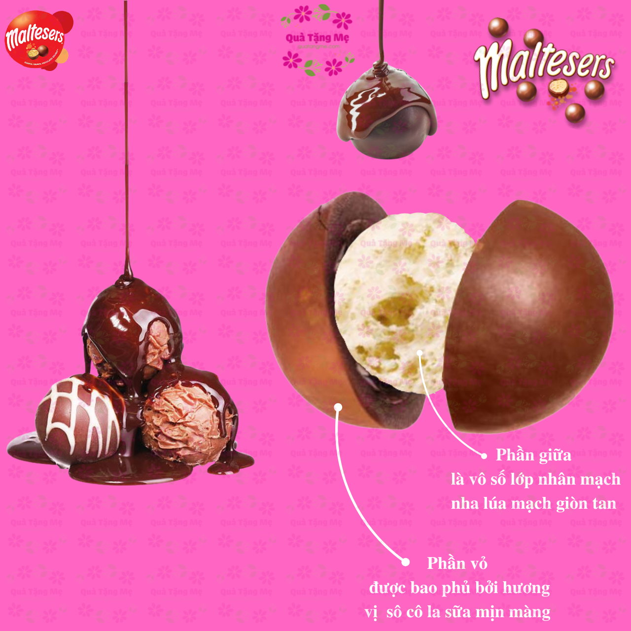 Socola nhân mạch nha Maltesers vị sô cô la sữa mịn màng thơm ngon cùng nhân mạch nha lúa mạch giòn tan (880g/thùng) - QuaTangMe Extaste