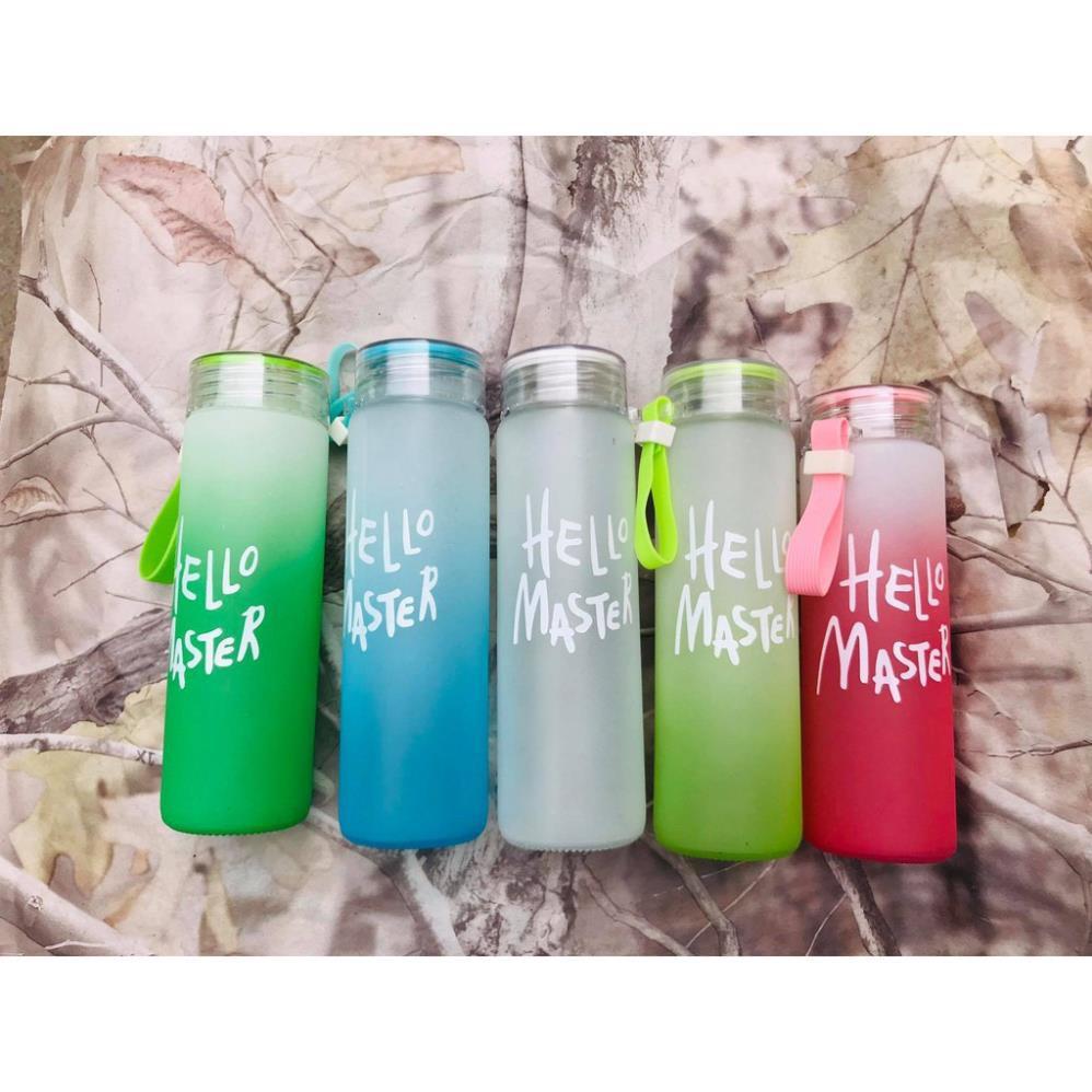 Combo 10 bình thủy tinh đựng nước Hello Master có quai xách
