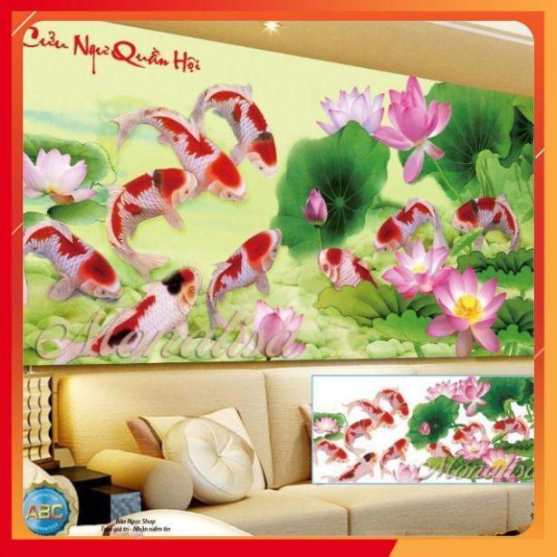 ( KHO SỈ GÍA RẺ) Tranh đính đá cửu ngư quần hội y8246 120 x 60