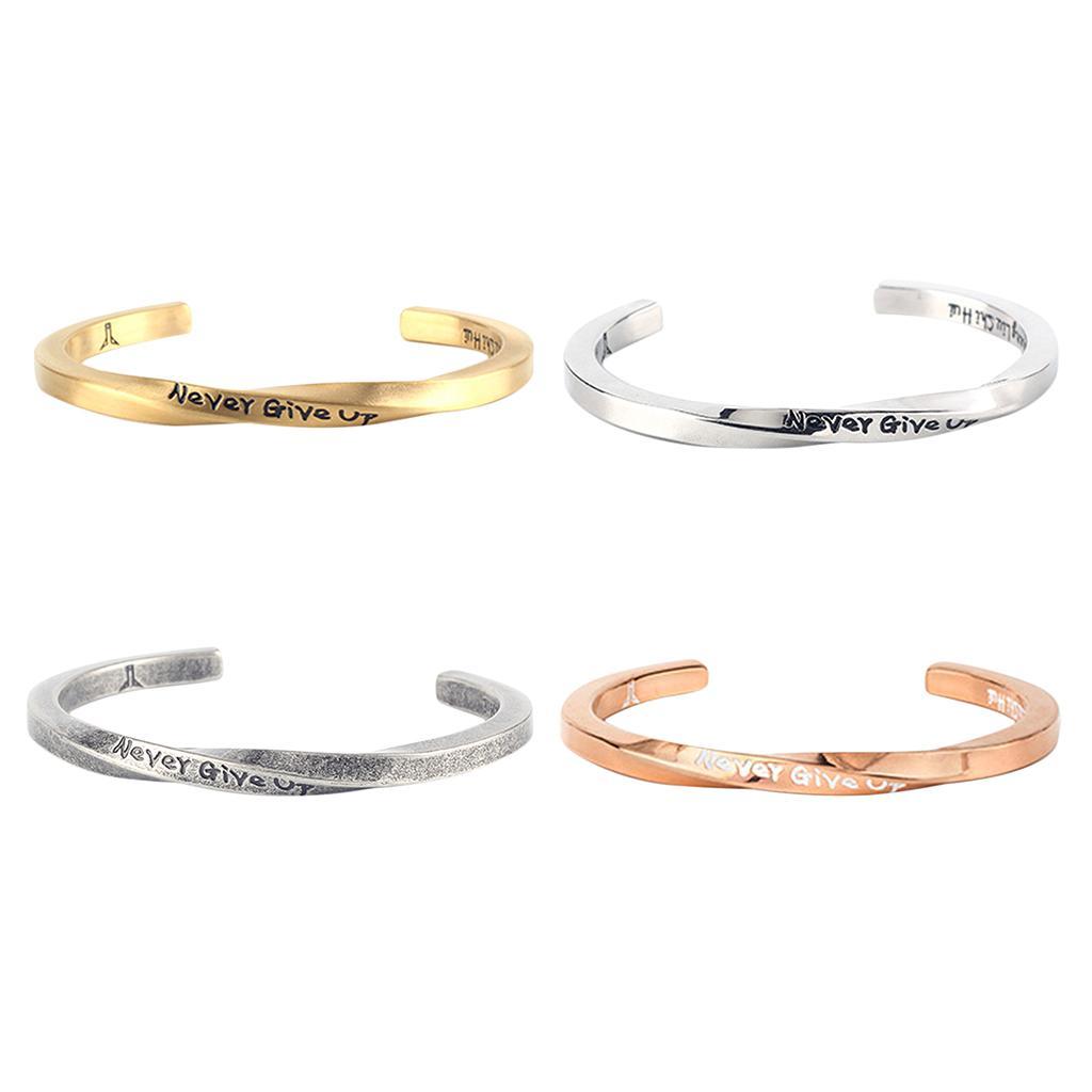 Never Give Up Twist Open Bangle Women Men Couple Jewelry
