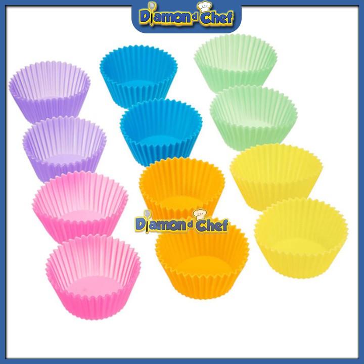 Bộ 10 khuôn silicon dùng làm bánh cupcake/muffin tròn bền đẹp 7cm