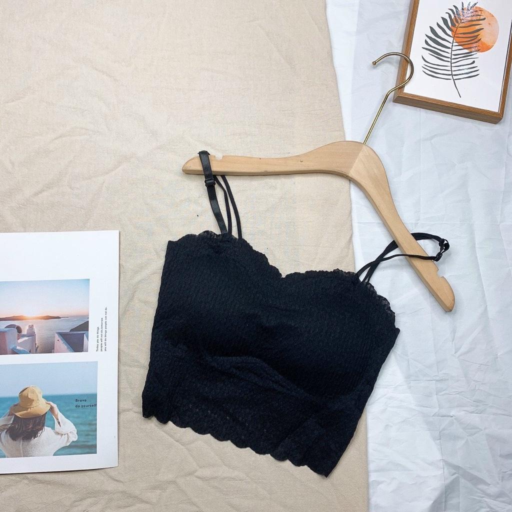 Áo Ngực Bra Nữ 2 Dây Croptop Ren Hoa Co Dãn Thoáng Mát