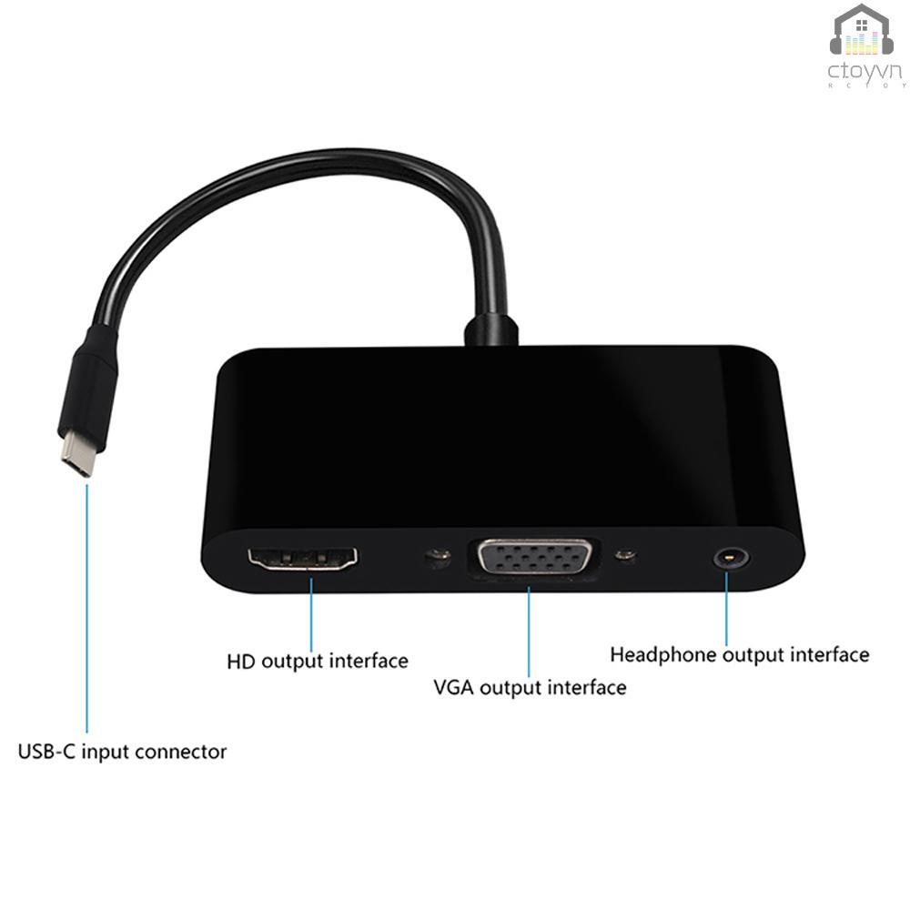 Bộ chuyển đổi USB-C Type-C sang HD VGA 3.5mm 3 trong 1 với cổng USB 3.0