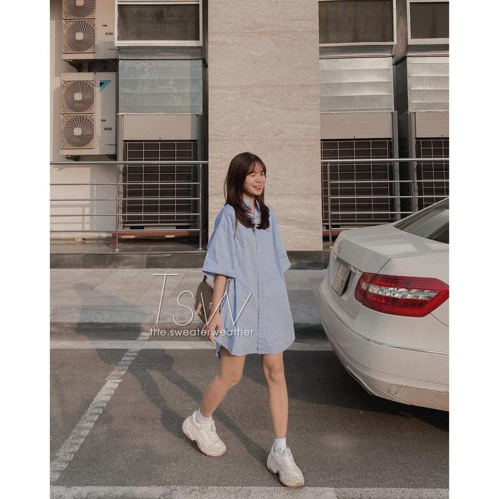 Váy - sơmi cổ đức dáng suông rộng tay lỡ về 2 màu siêu xinh trắng và xanh ️️️