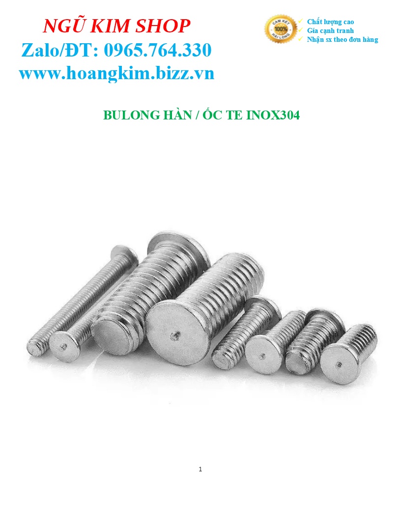 BULONG HÀN _ ỐC TE INOX304 M3, M4, M5, M6, M8
