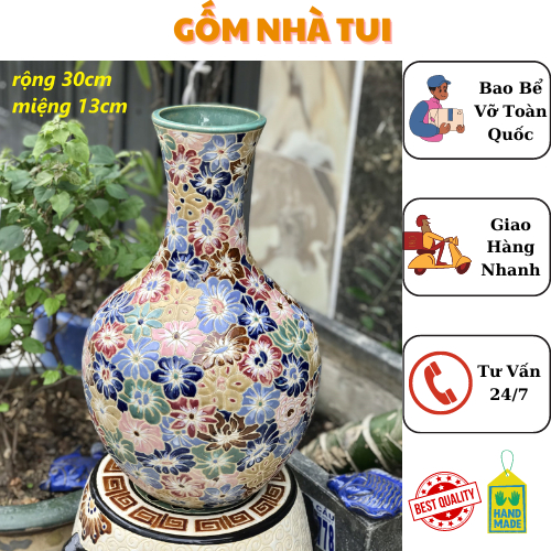 BÌNH BÁCH HOA 51CM GỐM SỨ THỦ CÔNG NAM BỘ TDM CẮM BÔNG TRANG TRÍ DECOR