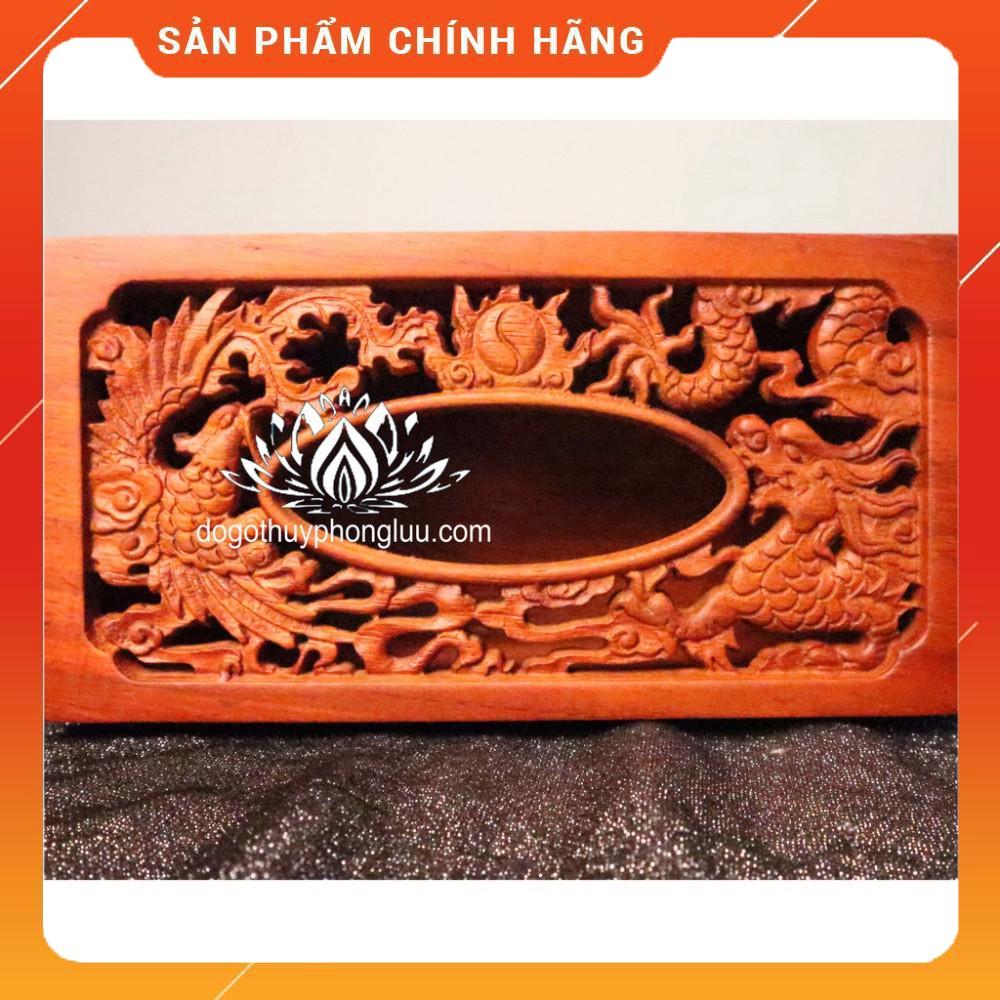 Hộp đựng giấy lọng thủng trạm long phụng ăn gỗ hương