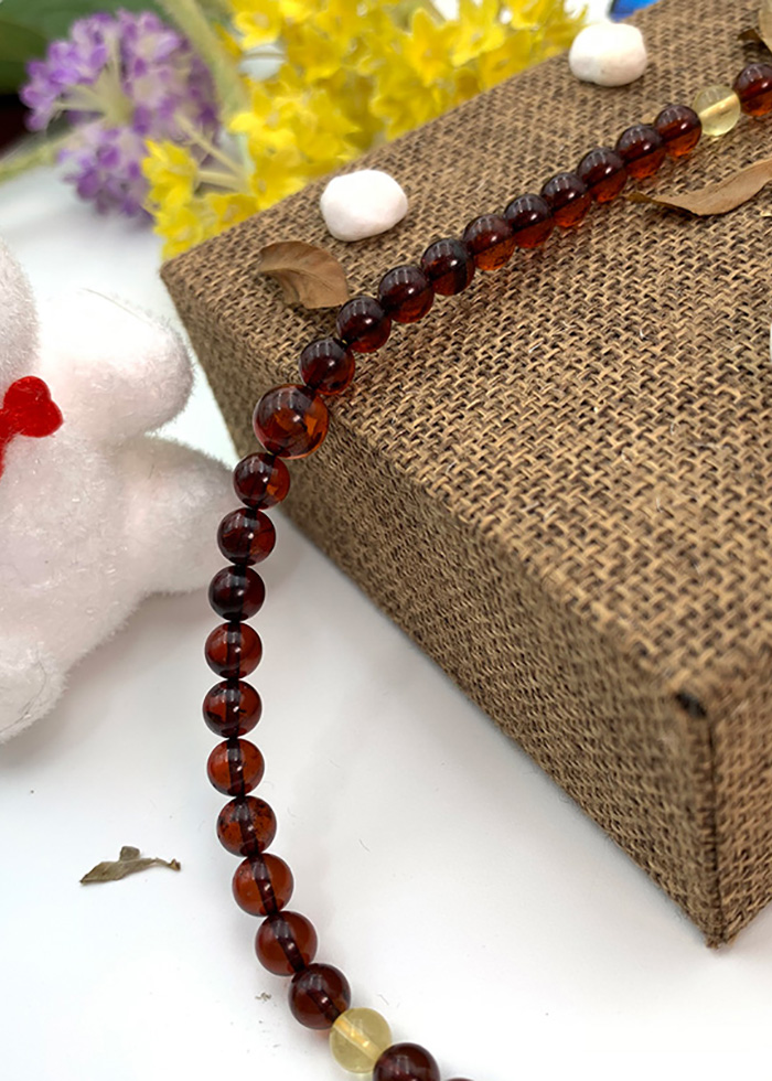 Vòng Cổ Hổ Phách Trẻ Em Hạt Tròn Vàng