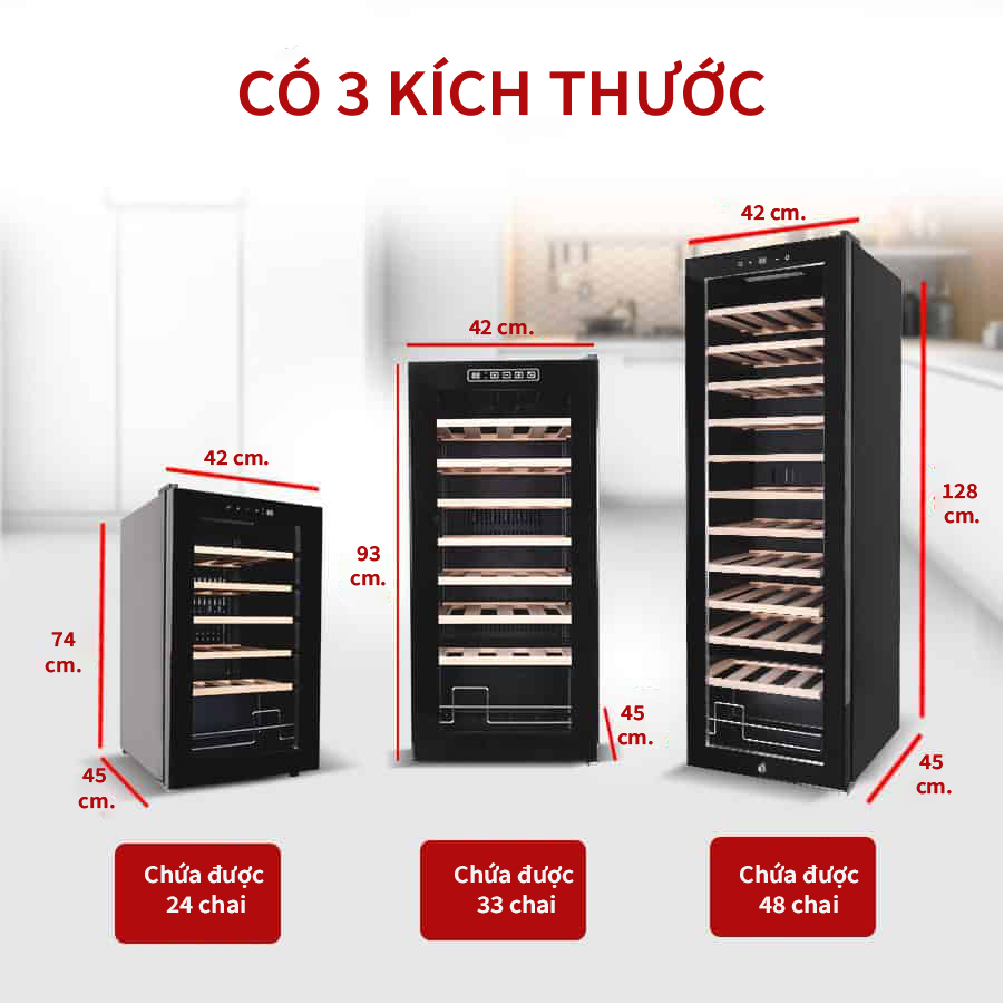 Tủ Rượu, Tủ Mát - Tủ Uớp, Bảo Quản Rượu Vang WCP24/33/48( Tủ Đựng Rượu Vang 24/ 33/ 48 Chai). Hàng Nhập Khẩu Chính Hãng Thái Lan