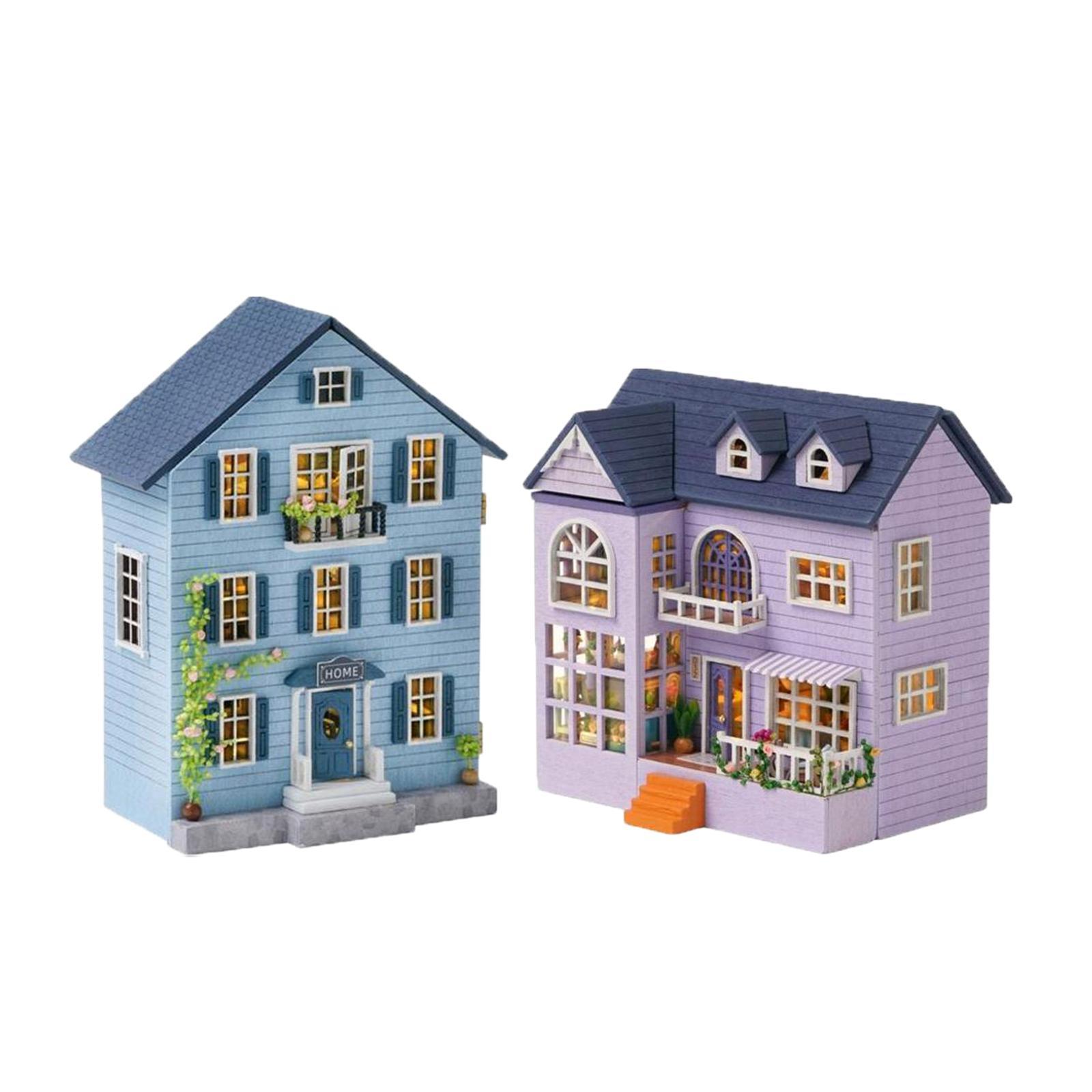 2pcs Miniature Wooden Dollhouse DIY Kit 3d Wooden Puzzle Valentine's Gift