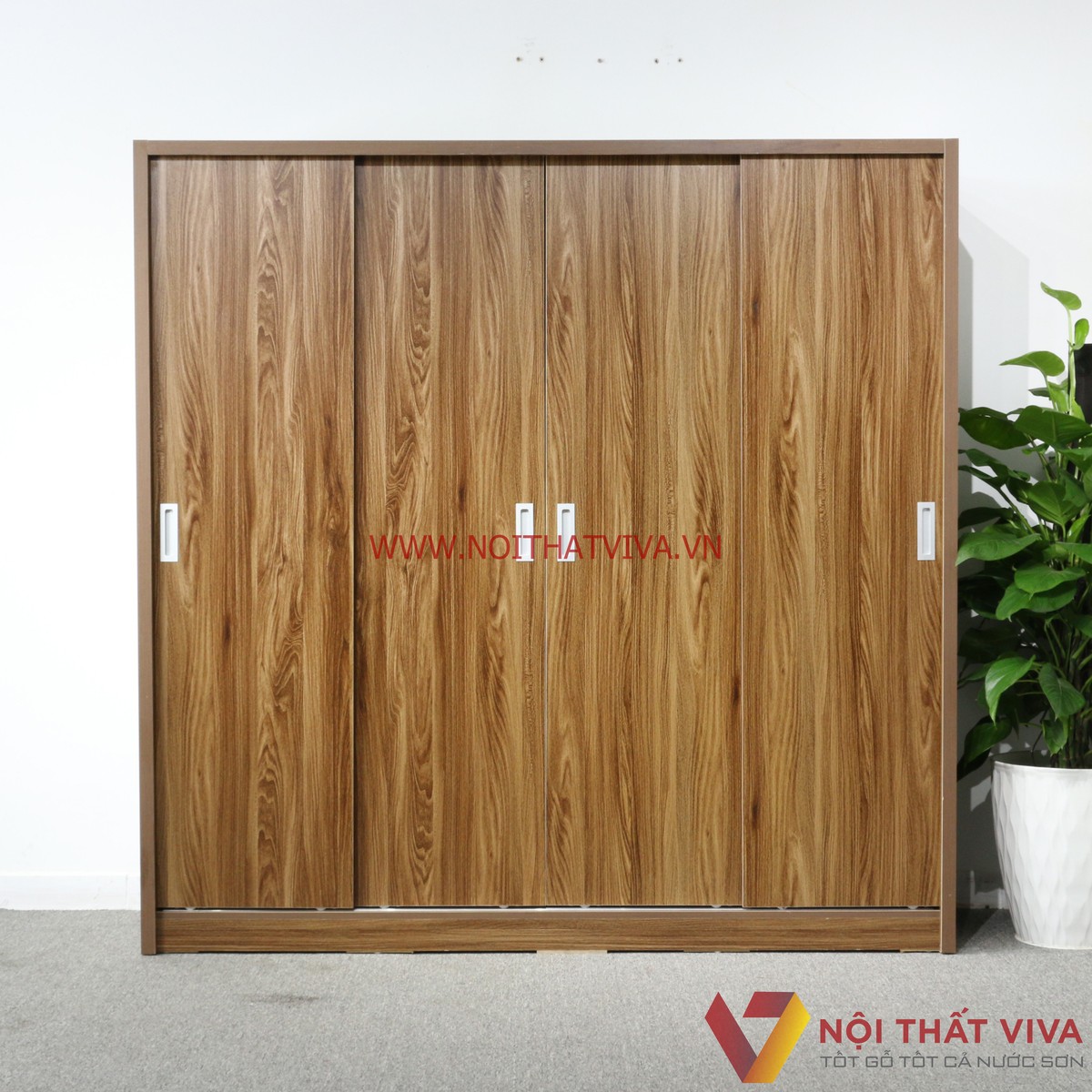 Tủ Áo Cửa Lùa 2m Gỗ MDF Melamine Màu Óc Chó
