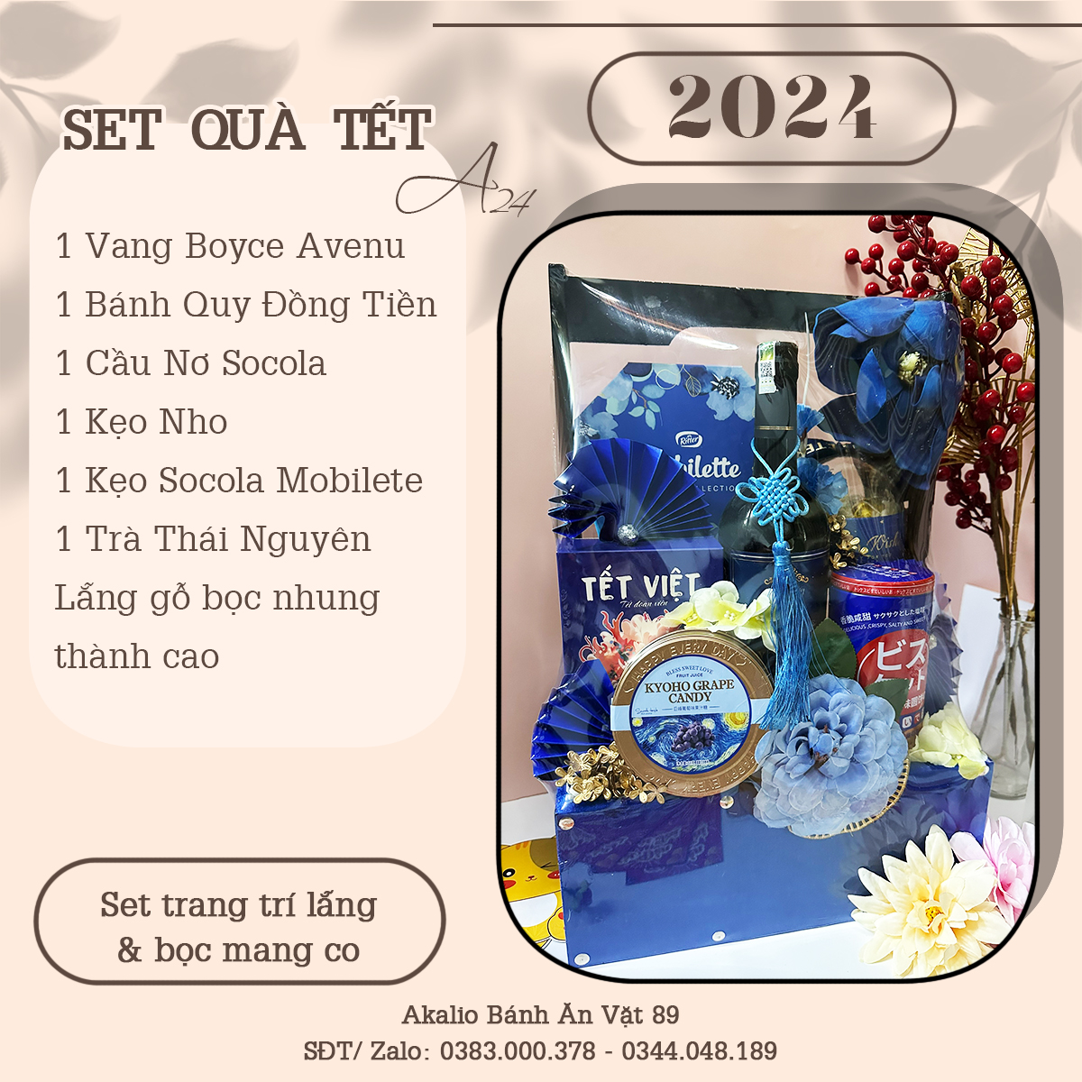 Set Lẵng Gỗ Quà Tết Sang Trọng Thích Hợp Để Biếu Tặng Dịp Năm Mới Có Vang Đỏ, Bánh Kẹo, Trà
