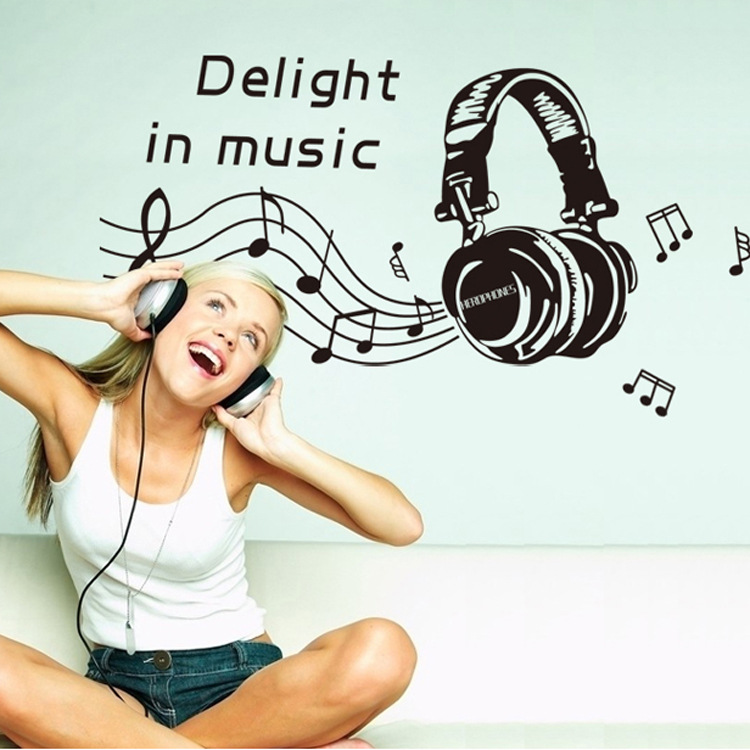 Decal dán tường âm nhạc Delight in music trang trí phòng sang trọng