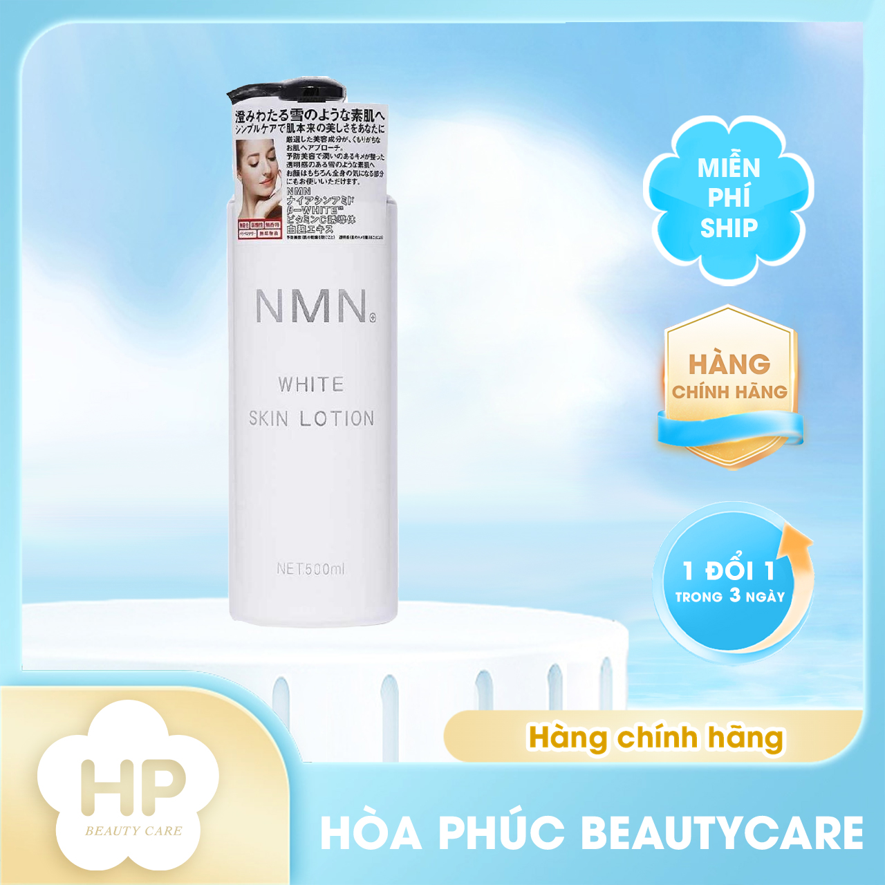 Nước Hoa Hồng Cấp Ẩm Và Dưỡng Trắng Da Tế Bào Gốc NMN White Skin Lotion 500ml