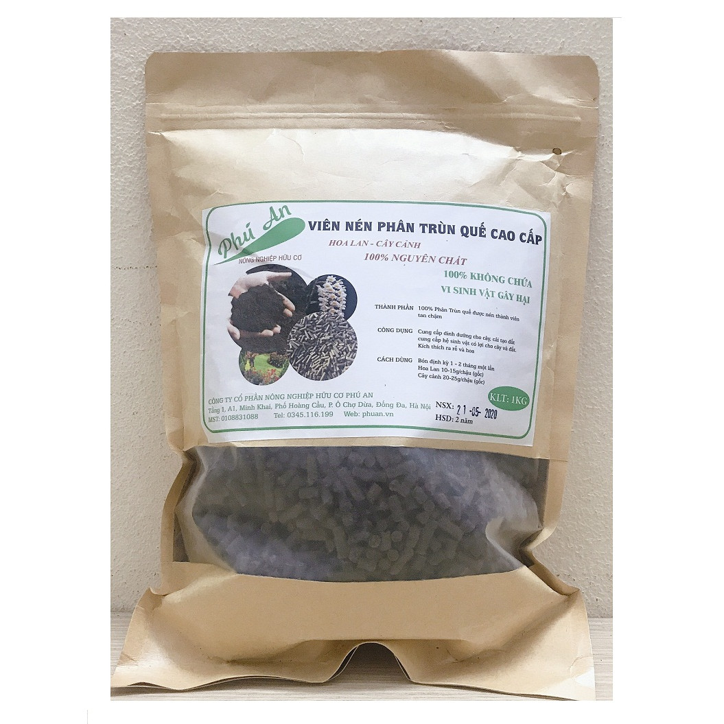 1 Túi Viên Nén Phân Trùn Quế Cao Cấp Hoa Lan - Cây Cảnh, 100% Nguyên Chất, 100% Không Chứa Vi Sinh Vật Gây Hại, Khối Lượng: 1kg/Túi
