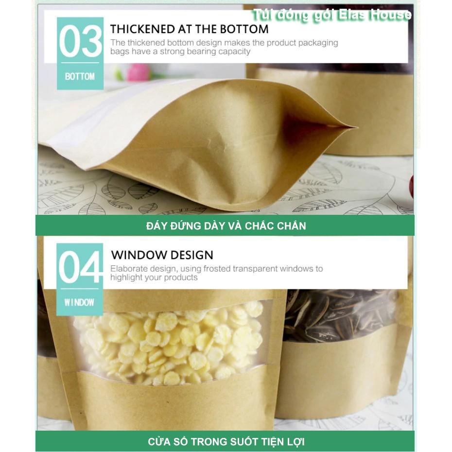 Túi Zip Đựng Thực Phẩm,Sét 50 Túi Zip Giấy Kraft Đáy Đứng Có Cửa Sổ Vàng Food Saver