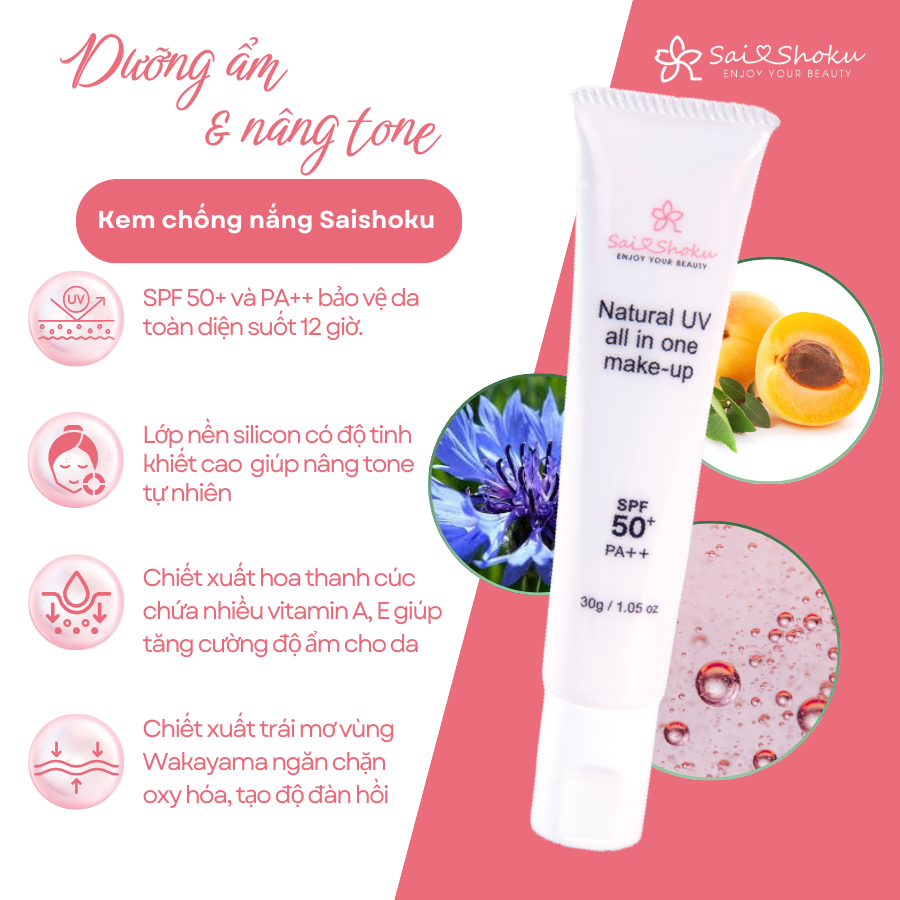 Kem chống nắng dưỡng ẩm nâng tone Saishoku 3in1 SPF 50+ PA++ 30g