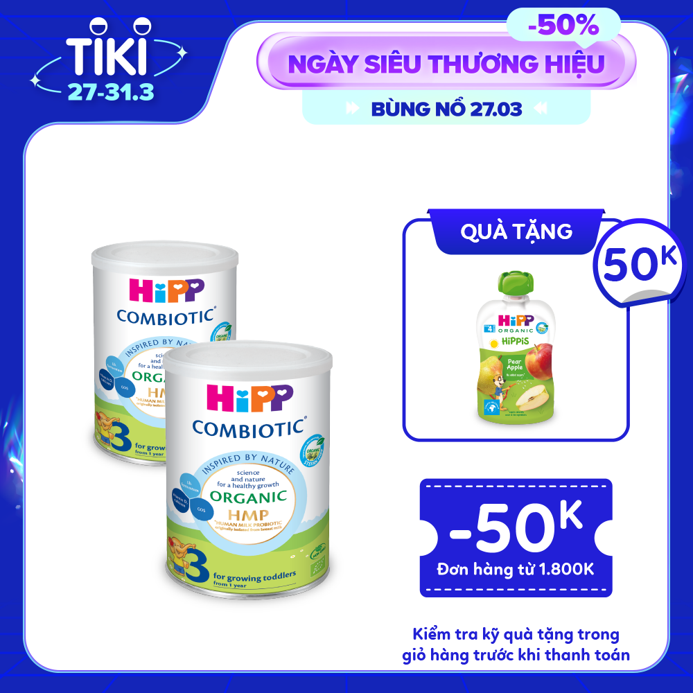 Combo 2 lon Sữa bột công thức HiPP 3 Organic Combiotic 350g (2 lon x 350g)