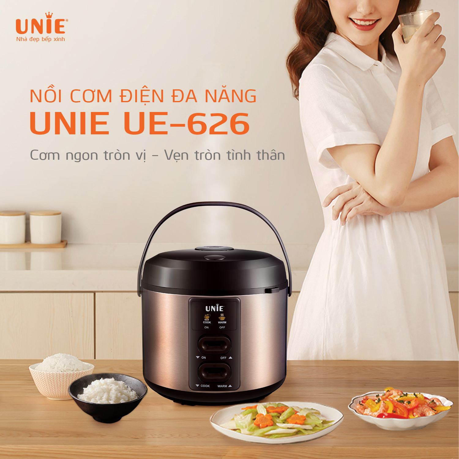 Nồi Cơm Điện UNIE UE-626 Công Nghệ Đức Đế Nồi 60 Độ Giúp Nấu Cơm Nhanh Và Ngon Hơn Công Suất 700W Dung Tích 1.8L Đủ Cho 6 Người - Hàng Chính Hãng