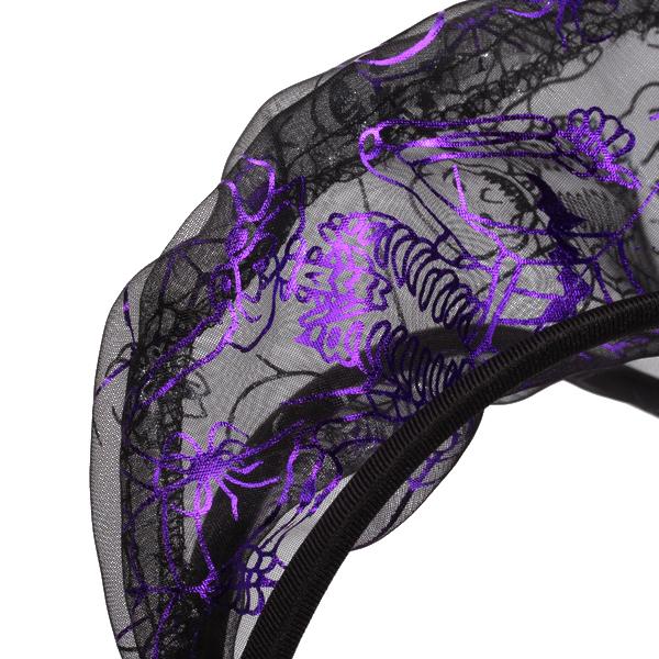 Mens Mesh See-Through Pouch C-string Thong Panty Briefs Purple Skull