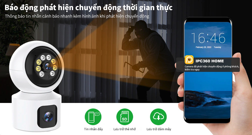 (Giao hoả tốc 2h) Camera Wifi IPC360 Home PC203, ống kính kép, màn hình đôi (Hàng nhập khẩu)