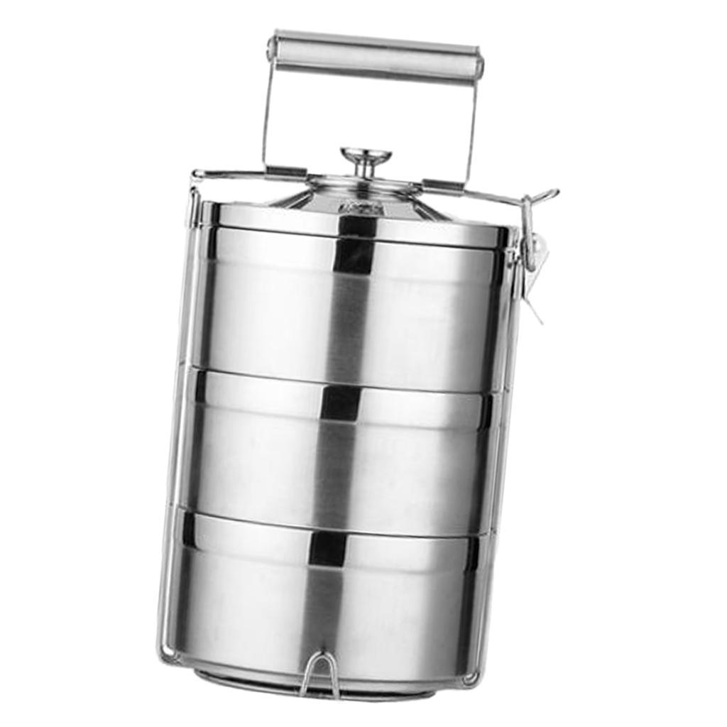 2x Stainless Steel Food Containers Stacking Lunch Box Bento Carrier 3 Tier