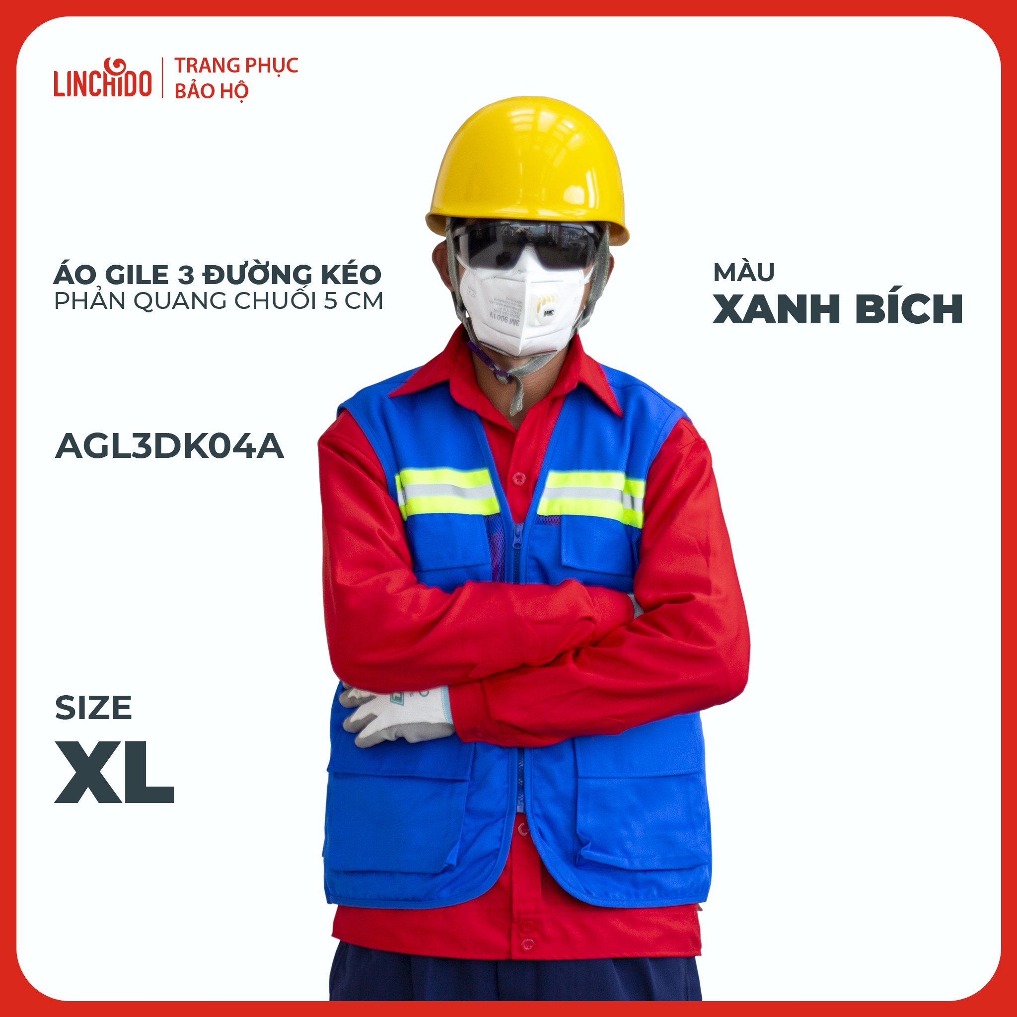 Áo Gile Kỹ Sư, Giám Sát Công Trình, Bảo Hộ Lao Động, 3 Đường Kéo, 6 Túi - Mã AGL3DK04A