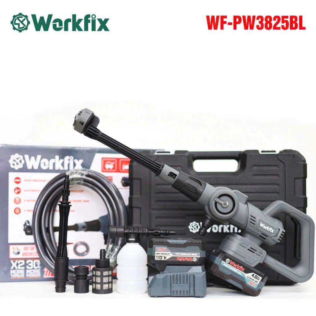 Máy rửa xe dùng pin Workfix WF- PW3825BL, Nút cảm ứng chỉnh 3 cấp tốc độ, Động cơ Không chổi than