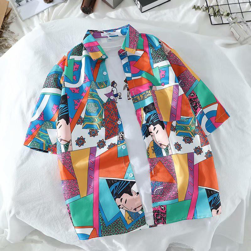 Áo sơ mi nam họa tiết hoa văn ngắn tay phong cách Hawaii