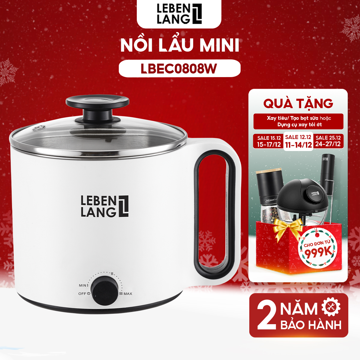 Nồi Lẩu Điện Mini Đa Năng Lebenlang Lbec0808 1500Ml - Hàng Chính Hãng - Màu Trắng