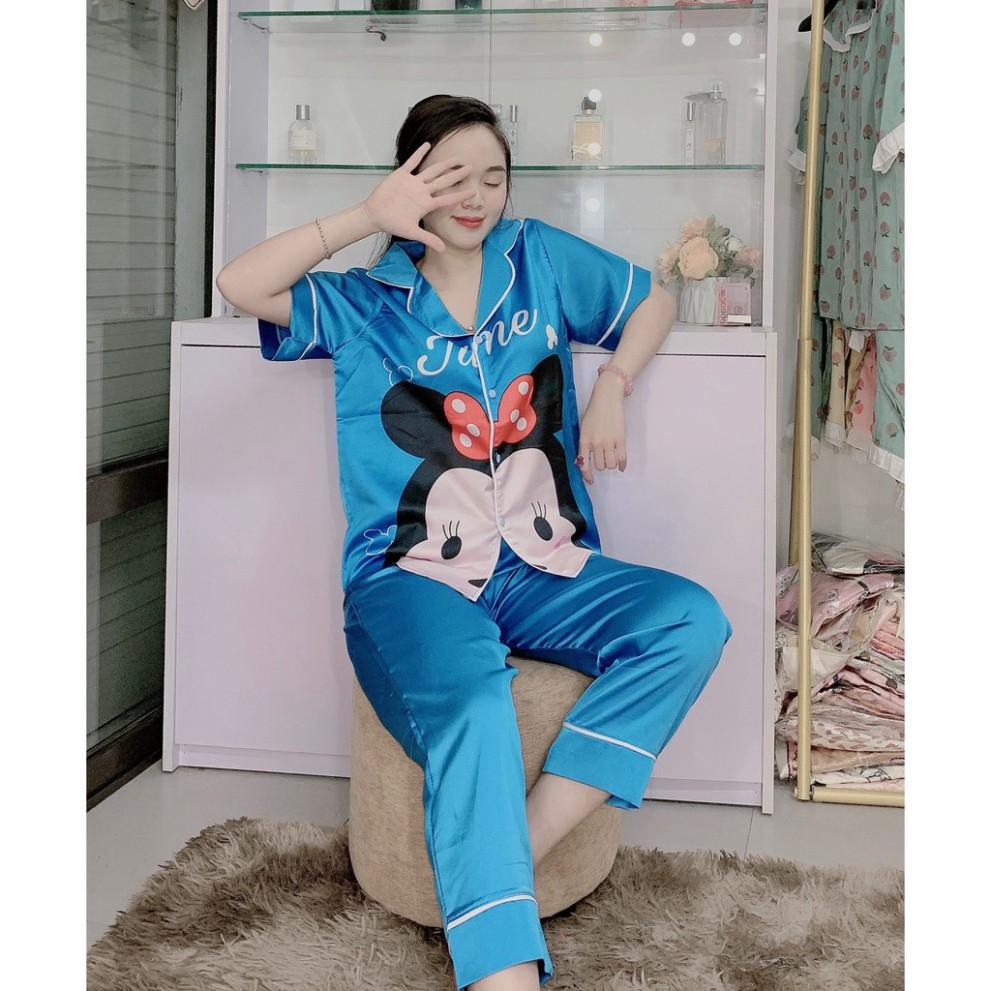 Bộ đồ Pijama lụa HÀNG SIÊU ĐẸP Bộ Satin cộc dài hoạ tiết - mát lịm