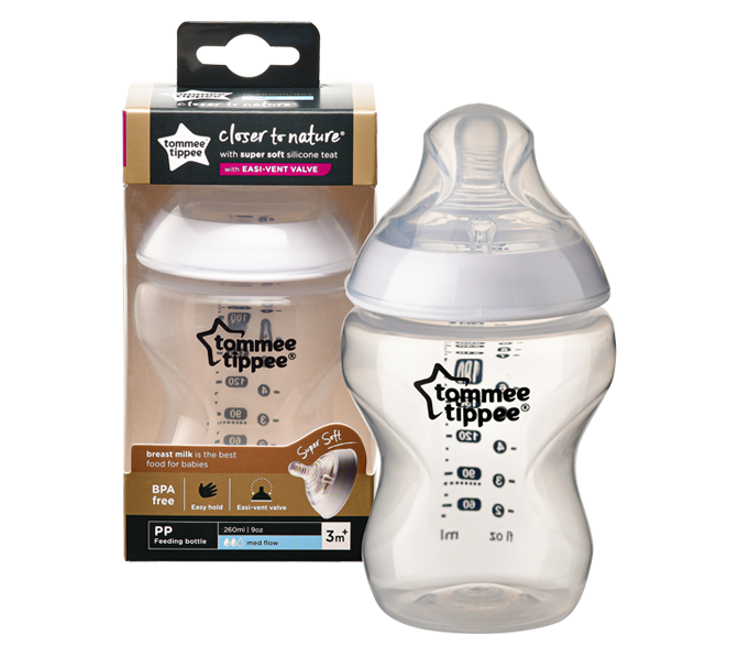 Bình sữa ty siêu mềm tự nhiên Tommee Tippee Closer to Nature 260ml, núm ty đi kèm 3-6 tháng