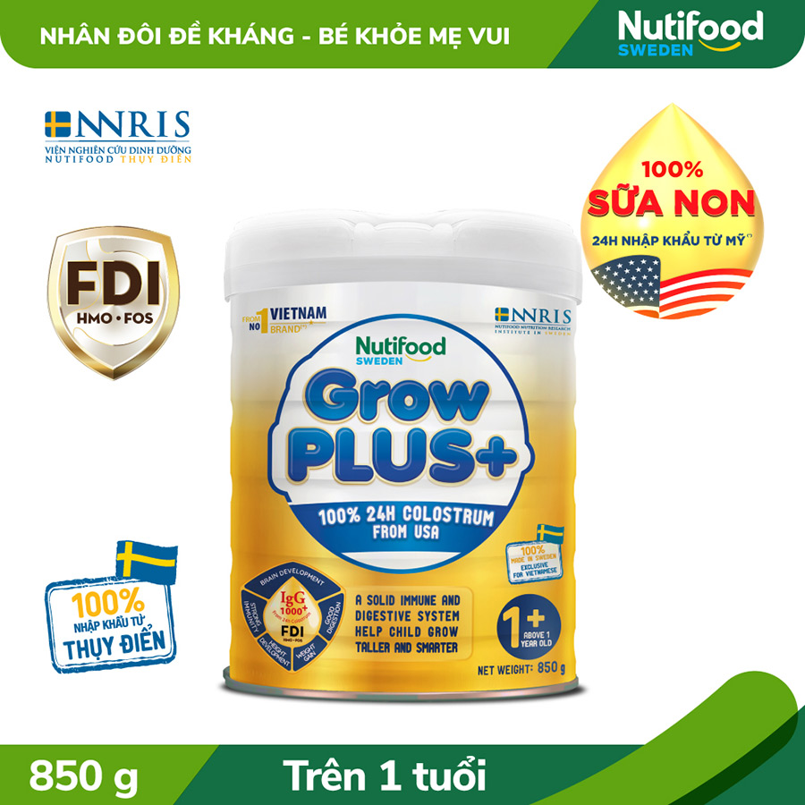 Sữa bột GrowPLUS+ Vàng – Sữa non tăng đề kháng trên 1 tuổi Lon 850g