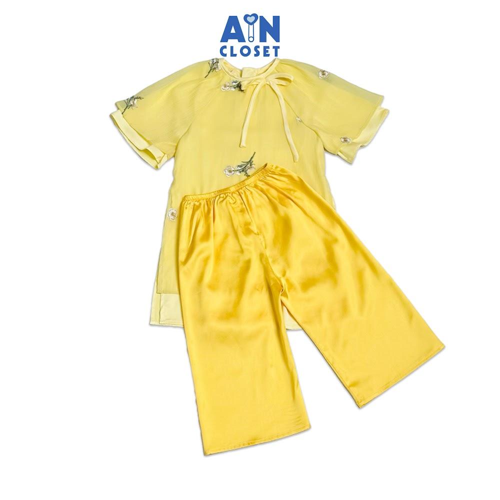 Bộ Áo Dài bé gái họa tiết Hoa Mai Cúc Vàng Lụa Xốp - AICDBGJEGHFD - AIN Closet