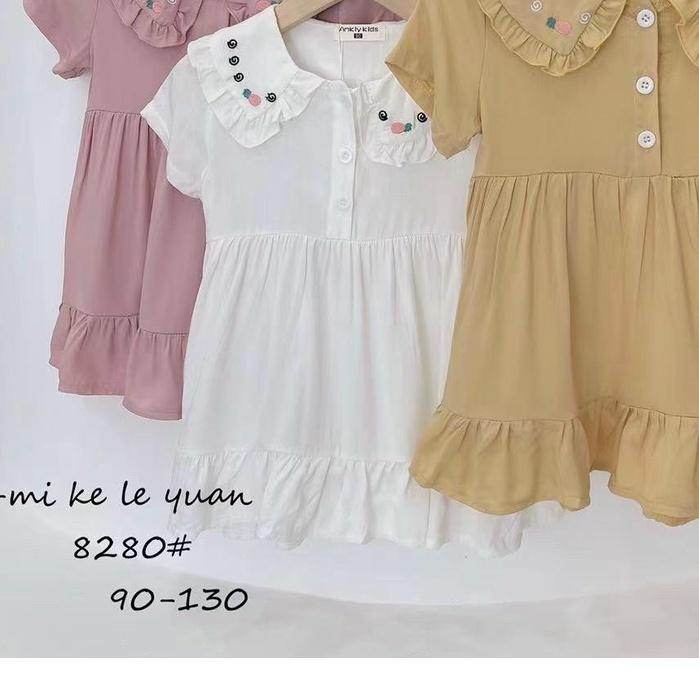 Váy hè cho bé gái 9m-5 tuổi cộc tay cổ bèo thêu hình, Đầm babydoll trẻ em vải thô mềm nhẹ thoáng mát