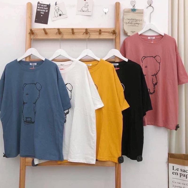 Áo phông nữÁo thun unisex tay lỡ form rộng, áo thun in hình gấu cô đơn gấu teddy dễ thương