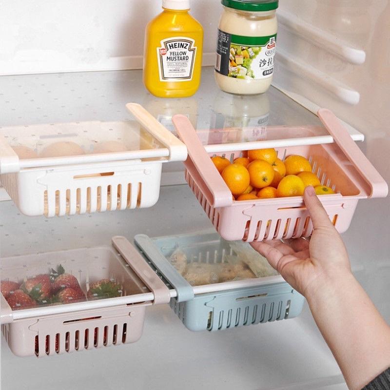 Khay nhựa đựng thực phẩm để ngăn tủ lạnh co giãn rút gọn - Khay gài tủ lạnh đa năng điều chỉnh kích thước thông minh
