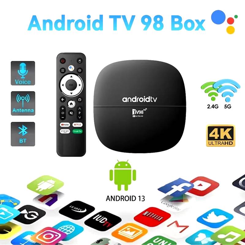 Box TV98 Pro Ram 8G+128G, Android 13.0, Bluetooth 4.1 Điều khiển giọng nói Tiếng Việt, xem 108 kênh truyền hình+Youtube, Hàng nhập khẩu