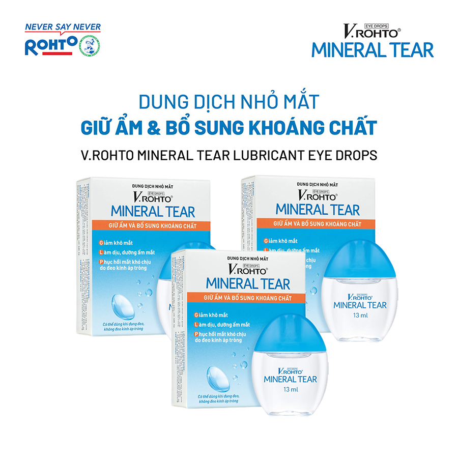 Combo 3 Dung dịch nhỏ mắt giữ ẩm &amp; bổ sung khoáng chất V.Rohto Mineral Tear 13ml